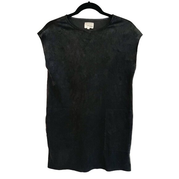 Wilfred Free Aritzia Nori Dress XS Oversize Black Vegan Suede Shift Minimalist - Picture 2 of 11